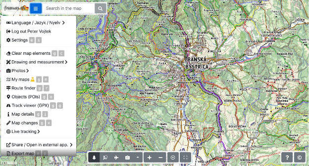 Screenshot of the freemap.sk website.